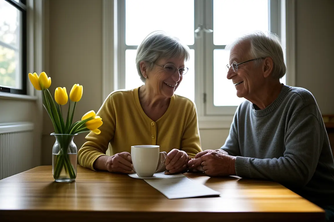 Photo d’illustration : un couple de retraités lit un document ensemble, détendu, à la table de la cuisine